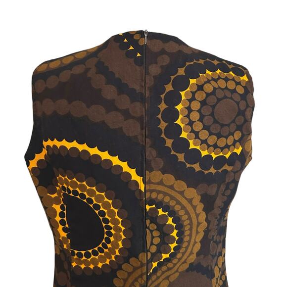 Vintage Brown Yellow Abstract Shift Dress Womens Sz Small Sleeveless Maxi Earthy - Picture 7 of 15